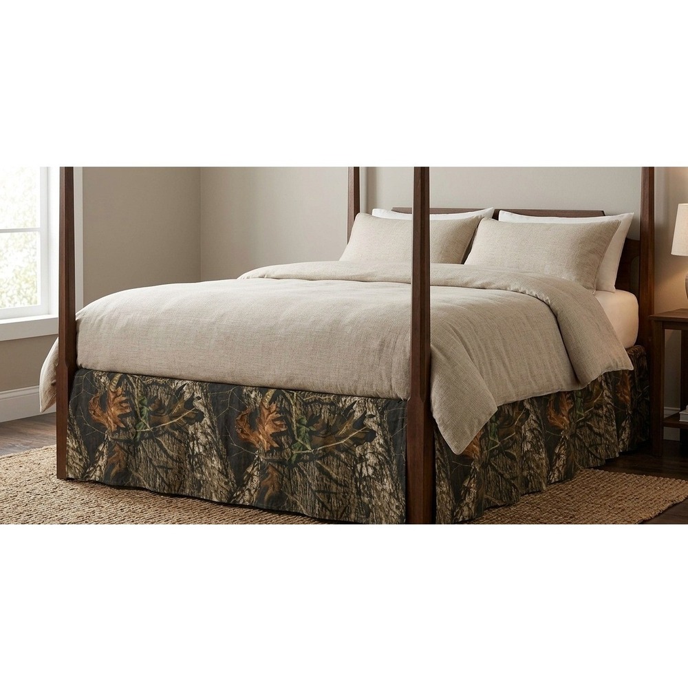 Mossy Oak Camo Queen Bed Skirt Dust Ruffle Rustic Hunting Cabin Decor 14.5" Drop